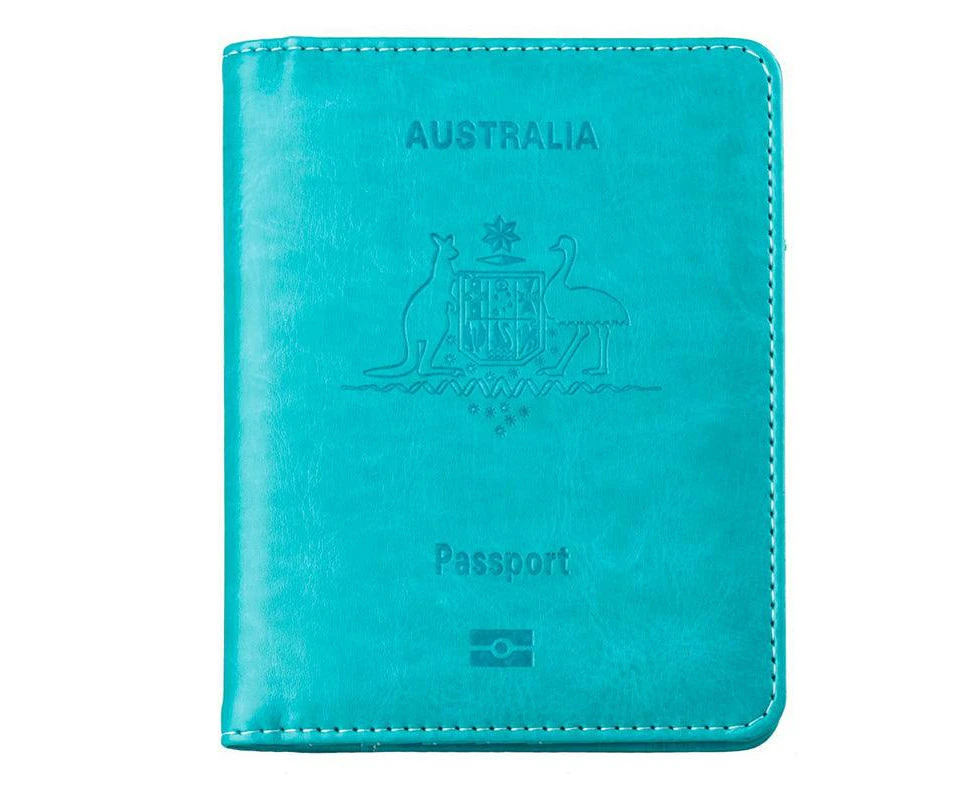 Slim Leather Travel Passport Wallet Holder Rfid Blocking Id Card Case Cover Au - Light Blue