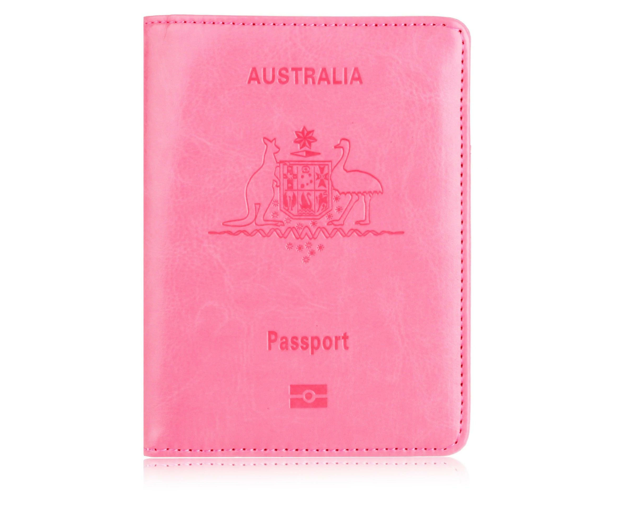 Slim Leather Travel Passport Wallet Holder Rfid Blocking Id Card Case Cover Au - Pink