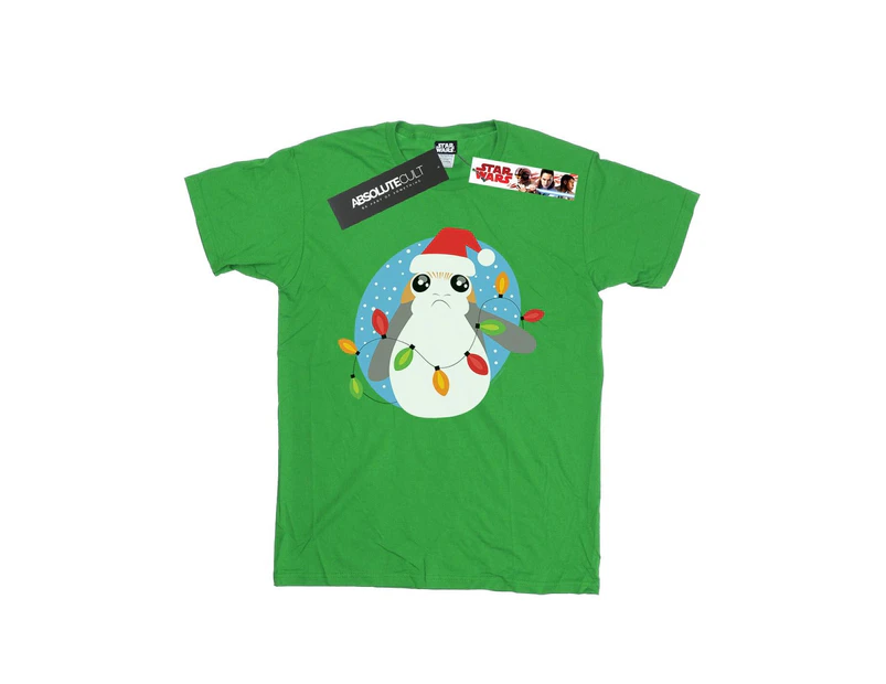 Star Wars Girls The Last Jedi Porg Christmas Lights Cotton T-Shirt (Irish Green) - BI38584