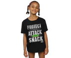 Star Wars Girls The Mandalorian Protect Attack Snack Cotton T-Shirt (Black) - BI38946