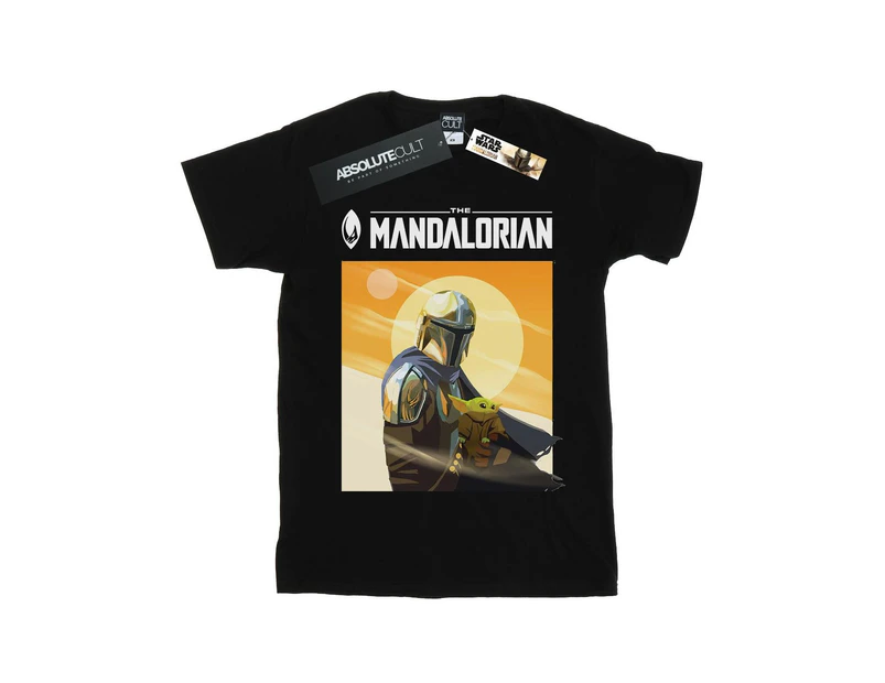 Star Wars Girls The Mandalorian The Child Two Moons Cotton T-Shirt (Black) - BI39140