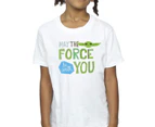 Star Wars Girls The Mandalorian May The Force Be With You Cotton T-Shirt (White) - BI39142