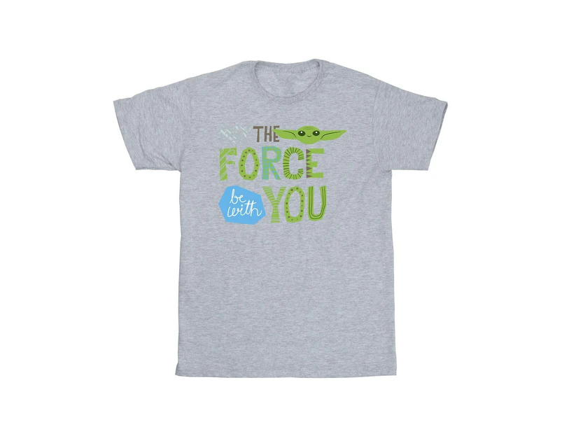 Star Wars Girls The Mandalorian May The Force Be With You Cotton T-Shirt (Sports Grey) - BI39142