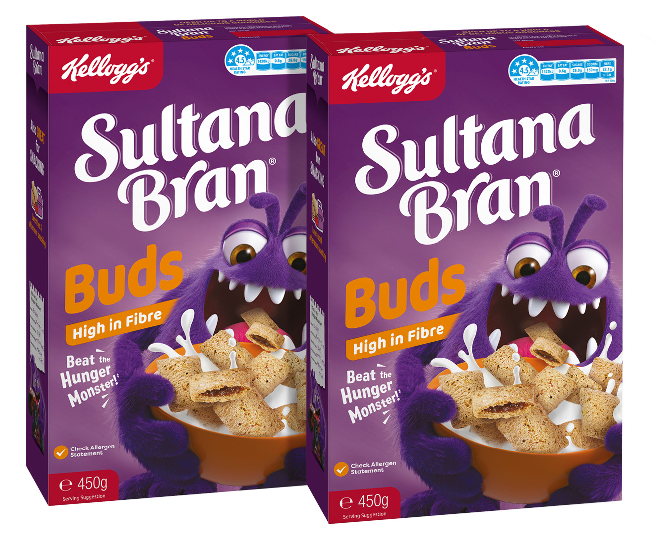 2 X Kelloggs Sultana Bran Buds 450g Au