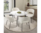 Oikiture 5PCS Dining sets 110cm Round Table with 4PCS Chairs Sherpa White