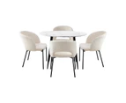 Oikiture 5PCS Dining sets 110cm Round Table with 4PCS Chairs Sherpa White