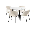 Oikiture 5PCS Dining sets 110cm Round Table with 4PCS Chairs Sherpa White