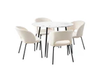 Oikiture 5PCS Dining sets 110cm Round Table with 4PCS Chairs Sherpa White