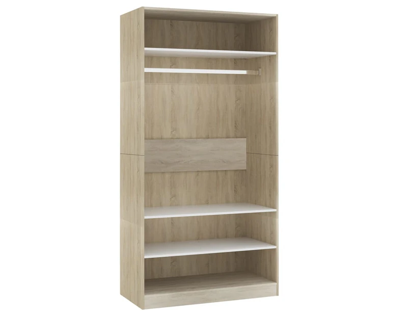 vidaXL Wardrobe White and Sonoma Oak 100x50x200 cm Engineered Wood