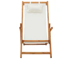 vidaXL Folding Beach Chair Solid Eucalyptus Wood and Fabric Cream