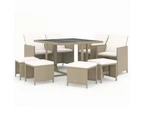 9 Piece Garden Dining Set with Cushions Poly Rattan Beige