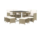 9 Piece Garden Dining Set with Cushions Poly Rattan Beige