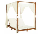 vidaXL Double Sun Lounger with Curtains & Cushions Solid Acacia Wood