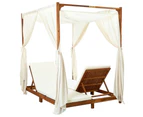 vidaXL Double Sun Lounger with Curtains & Cushions Solid Acacia Wood