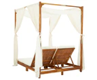 vidaXL Double Sun Lounger with Curtains & Cushions Solid Acacia Wood