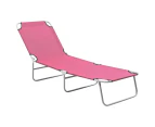 vidaXL Folding Sun Lounger Steel and Fabric Pink