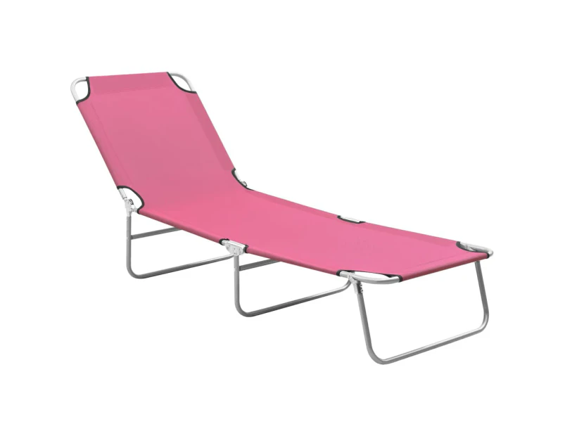 vidaXL Folding Sun Lounger Steel and Fabric Pink