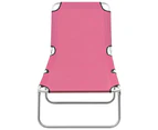 vidaXL Folding Sun Lounger Steel and Fabric Pink