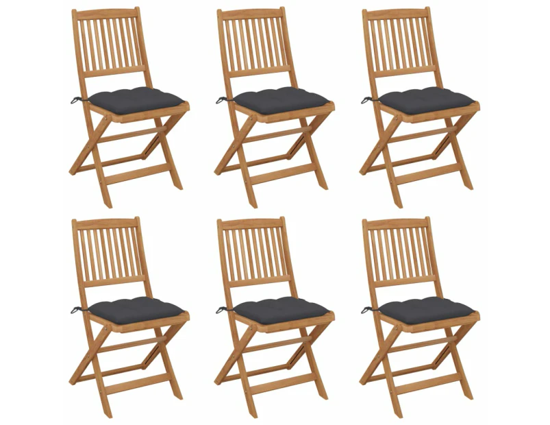 Folding Garden Chairs 6 pcs with Cushions Solid Acacia Wood