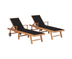 vidaXL Sun Loungers 2 pcs with Black Cushion Solid Teak Wood