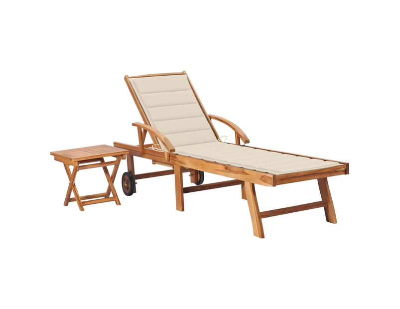 vidaXL Sun Lounger with Table and Cushion Solid Teak Wood