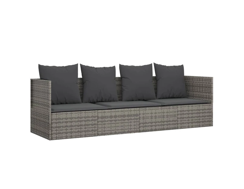 vidaXL Outdoor Lounge Bed with Cushions Grey Poly Rattan