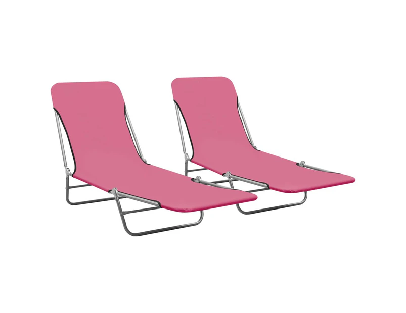 vidaXL Folding Sun Loungers 2 pcs Steel and Fabric Pink