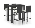 5 Piece Outdoor Bar Set with Cushions Poly Rattan Black