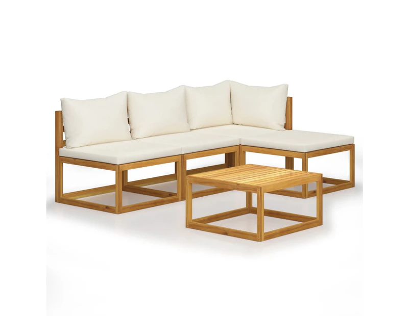 vidaXL 5 Piece Garden Lounge Set with Cushion Cream Solid Acacia Wood