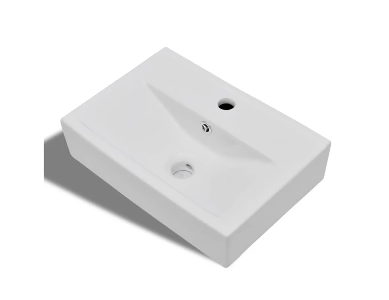 Ceramic Bathroom Sink Basin Faucet/Overflow Hole White Rectangular