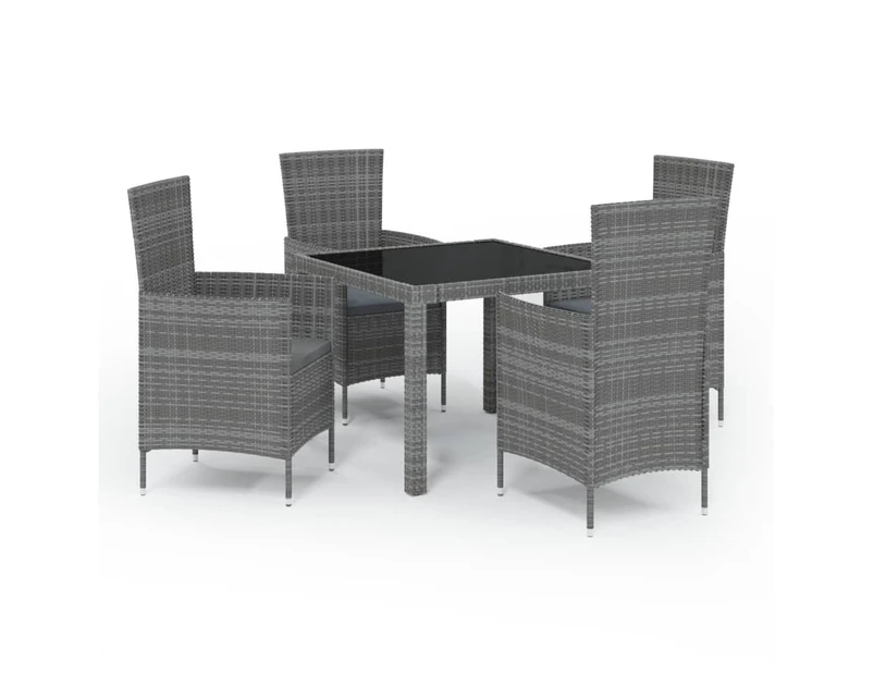 vidaXL 5 Piece Outdoor Dining Set with Cushions Poly Rattan Grey