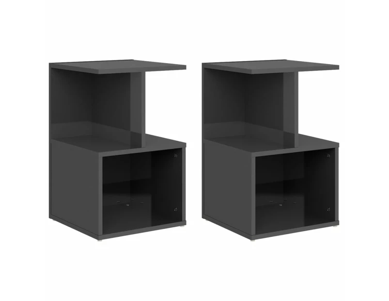 vidaXL Bedside Cabinets 2 pcs High Gloss Grey 35x35x55 cm Engineered Wood