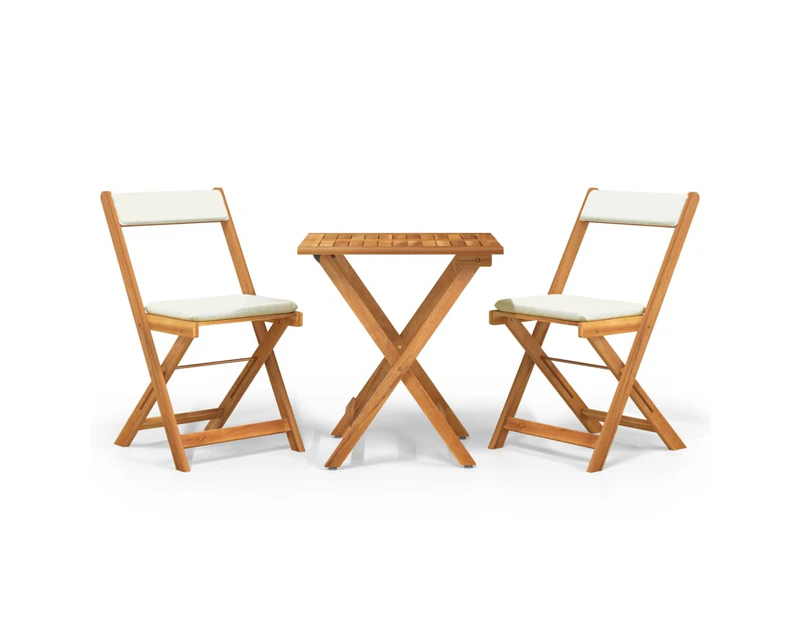 3 Piece Folding Bistro Set with Cushions Solid Wood Acacia