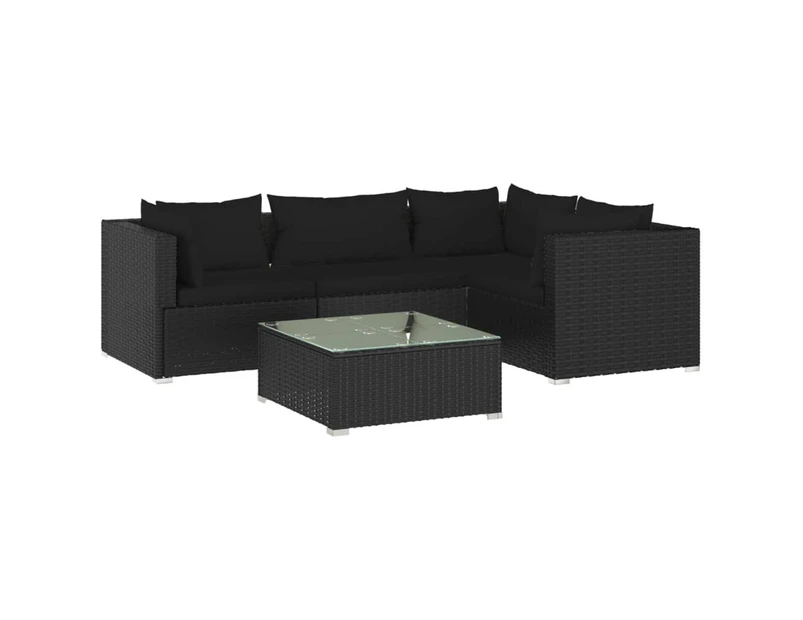 vidaXL 5 Piece Garden Lounge Set with Cushions Poly Rattan Black