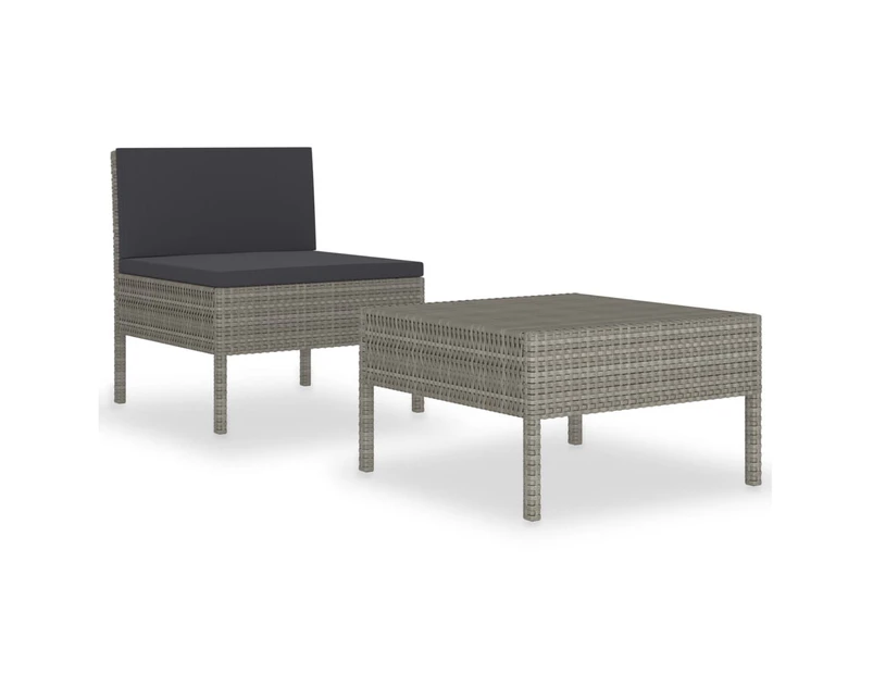 vidaXL 2 Piece Garden Lounge Set with Cushions Poly Rattan Grey