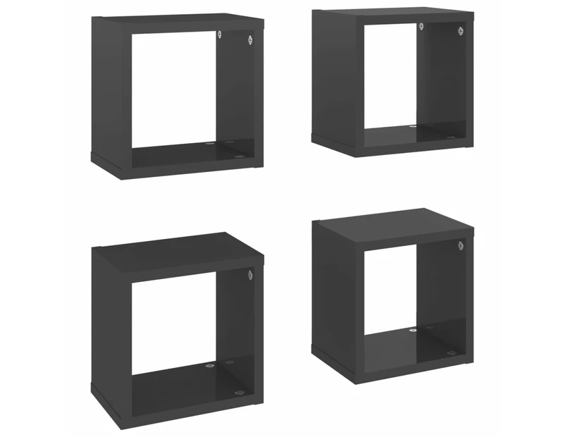 vidaXL Wall Cube Shelves 4 pcs High Gloss Grey 22x15x22 cm