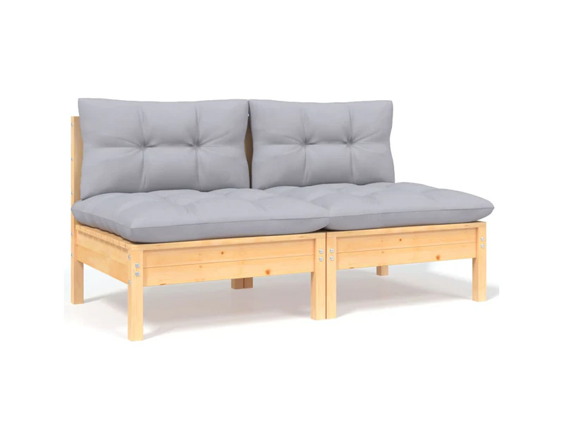 vidaXL 2-Seater Garden Sofa with Grey Cushions Solid Pinewood