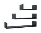 vidaXL Wall Display Shelf 3 pcs High Gloss Black Engineered Wood