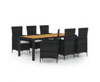 7 Piece Outdoor Dining Set with Cushions Poly Rattan Black