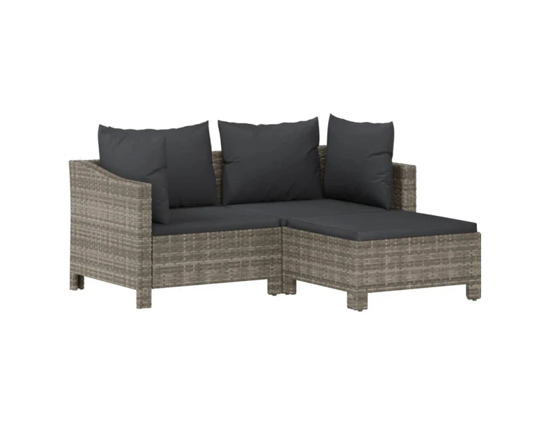 vidaXL 3 Piece Garden Lounge Set with Cushions Grey Poly Rattan