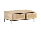 Coffee Table 90X50X37 Cm Solid Mango Wood And Natural Cane