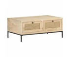 Coffee Table 90X50X37 Cm Solid Mango Wood And Natural Cane