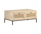 Coffee Table 90X50X37 Cm Solid Mango Wood And Natural Cane