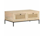 Coffee Table 90X50X37 Cm Solid Mango Wood And Natural Cane