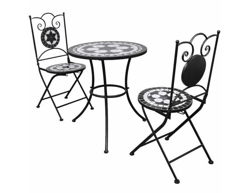 3 Piece Bistro Set Ceramic Tile Black and White