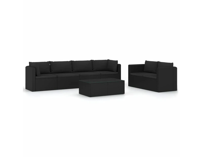 vidaXL 7 Piece Garden Lounge Set with Cushions Poly Rattan Black