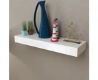 White MDF Floating Wall Display Shelf 1 Drawer Book/DVD Storage