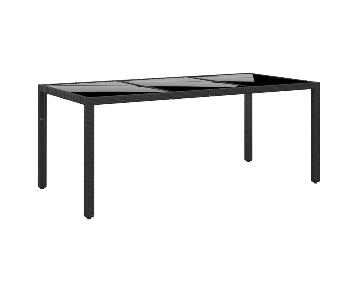 Garden Table 190x90x75 cm Tempered Glass and Poly Rattan Black