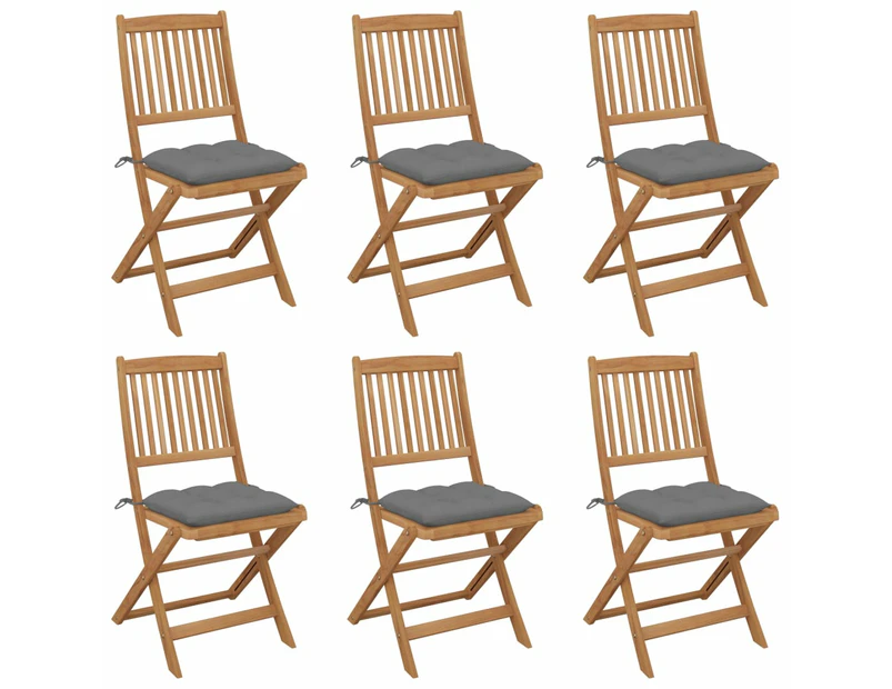 vidaXL Folding Garden Chairs 6 pcs with Cushions Solid Acacia Wood