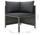 vidaXL 3-Seater Garden Sofa with Cushions Grey Poly Rattan